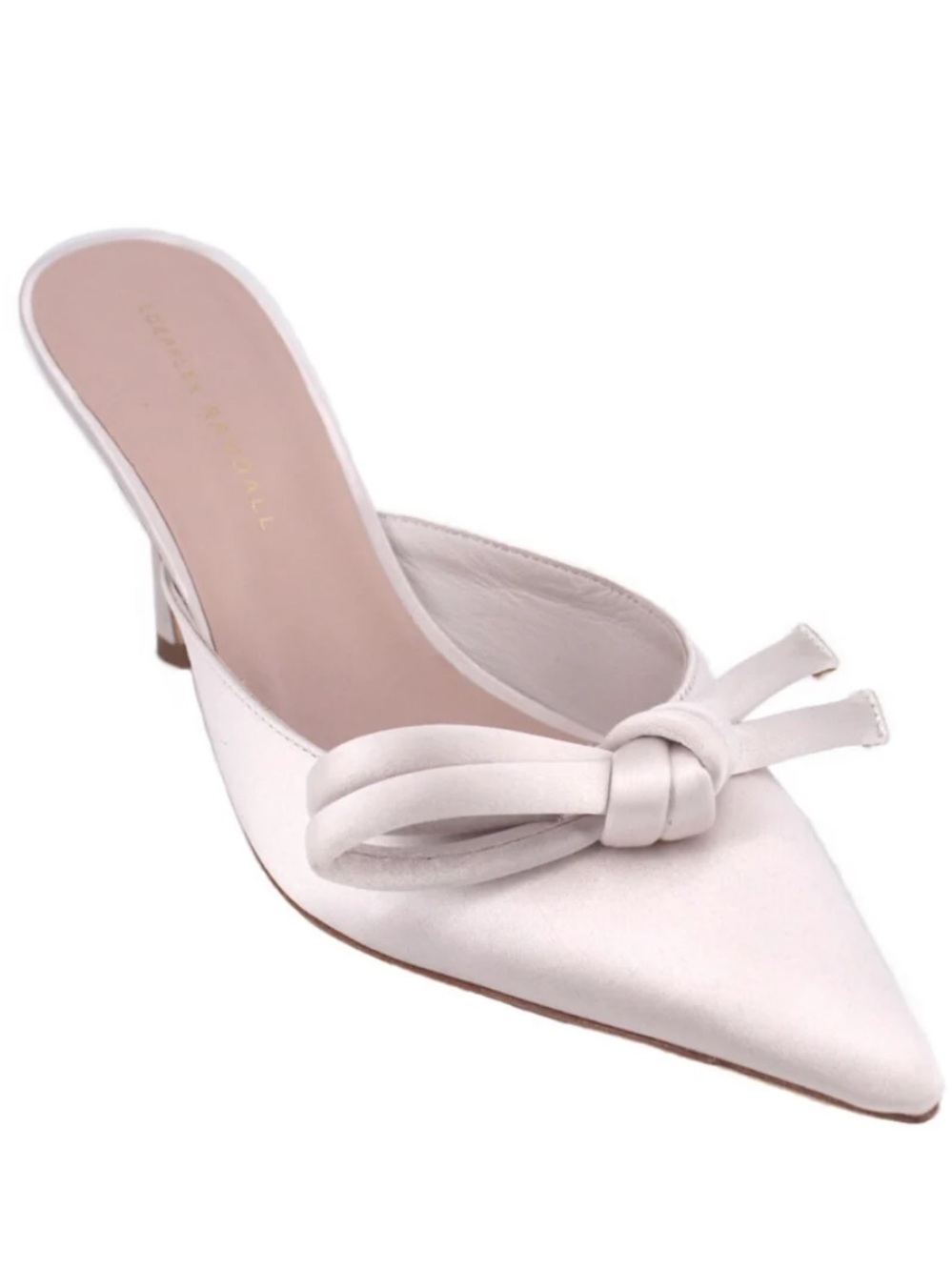 Loeffler Randall White Pointed Bow Amyra Satin Mule Heels